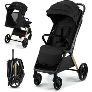 kk Kinderkraft Kinderkraft LOOM Passeggino compatto e leggero, chiusura automatica, grandi ruote antiforatura, schienale reclinabile, dalla nascita fino a 22 kg, Nero