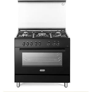 De'Longhi DEMN 96 SG Cucina A Gas, 90 Cm, Forno Elettrico Multifunzione 83 Litri, 5 Fuochi, Colore Nero Mat, Manopole Soft Touch, Classe Energetica A