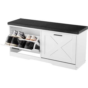 VEVOR Panca Scarpiera 1000 x 305 x 475 mm, Panca da Ingresso con Cassetti Pieghevoli, Cuscini e Ante, Scarpiera Capacità di Carico 200 kg, per Ingresso Corridoio Soggiorno Nero Bianco