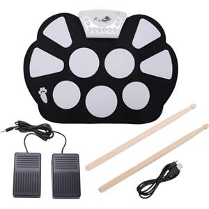 Agatige Batteria Elettronica, Batteria Arrotolabile Batteria Elettrica Portatile a 9 Pad con Bastoncini e Pedale e Cavo USB per Bambini, Studenti, Principianti, Appassionati