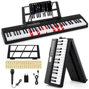 COSTWAY Tastiera Pianoforte a 61 Tasti, Pianoforte Elettronica Pieghevole, con Funzione Split, 3 Modalità di Insegnamento, Pianoforte Digitale Portatile con Doppi Altoparlanti, MP3/USB/MIDI, Nero