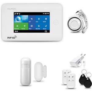 HUXGO® HXA006 Antifurto casa wireless WiFi + GSM con Sirena esterna | Kit allarme casa senza fili con 1x sensori di movimento, 1x sensori di allarme per finestre/porte | Per Casa, Ufficio