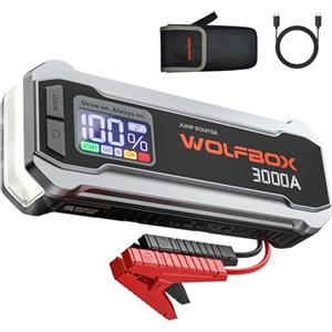 WOLFBOX Booster Avviamento Auto, 3000A Avviatore Emergenza per auto/moto(8L Benzina o 6L Diesel), starter batteria auto portatile con Booster Torcia a LED