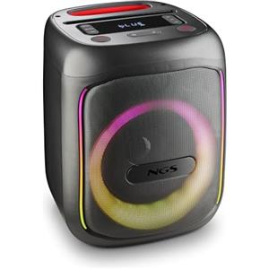 NGS Altoparlante Portatile 80W con Bluetooth, Autonomia di 10 Ore, LED e Ingressi USB/TF/AUX, Nero