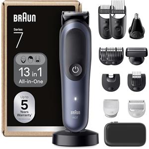 Braun Rifinitore All-In-One Series 7 AIO7565, Rasoio Elettrico Barba E Capelli 13In1 Con Lama ProBlade E Tecnologia AutoSense, 120 Min. Di Autonomia, Pettini Aree Sensibili E Sfumatura, Wet&Dry, Blu