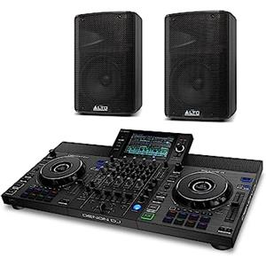 Denon DJ SC LIVE 4 + 2x Alto Professional TX308 - Console DJ, mixer DJ a 4 canali, streaming da Amazon Music, Wi-Fi, casse + 2x Cassa attiva da 350W con woofer da 8 per DJ in movimento