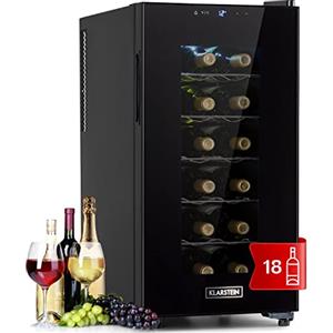 KLARSTEIN Cantinetta Vino Refrigerata a Zona Singola per Interno/Esterni, Cantina con Vetrina, Mini Bar con Protezione UV, Frigo Vino Touch, 11-18°C, 18 Bottiglie