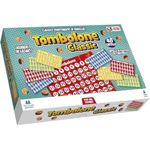 PRESTIGE & DELUXE Tombola Classic 48 cartelle - Gioco tradizionale da tavolo per tutta la famiglia con tabellone, numeri in legno e 48 cartelle con finestrelle + portachiave fischietto
