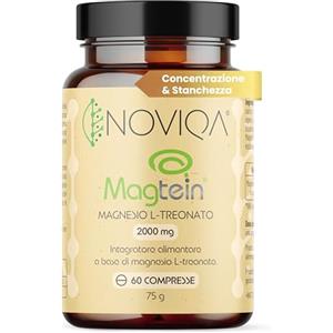 NOVIQA Magnesio L-Treonato Magtein® 2000 mg, 60 Compresse, Integratore Magtein Magnesio Treonato Puro ad Alta Biodisponibilità, Concentrazione, Memoria, Riduzione Stanchezza Mentale, Vegan