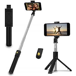 EasyULT Bastone Selfie Treppiede, 3 in 1 Estensibile Portatile Selfie Stick, Rotazione con Telecomando Wireless Rimovibile Bluetooth per iPhone/Huawei e Altri Android e iOS 4.7-6 Pollici-Nero