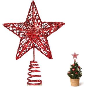 GXFCING Puntale per Albero di Natale, Piccola Punte Stella Rossa 3D Metallizzata Glitterata, Decorazione a Stella Albero di Natale, 15 x 12 cm ((rosso, S)