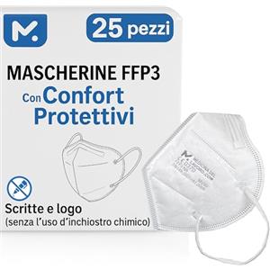 medicinadellavoro.com 25 Mascherine FFP3 Certificate CE, Mascherina 5 Strati Senza Valvola, Maschera Facciale di Protezione da Polvere e Antiparticolato, Face Mask Protettiva Alta Efficienza di Filtraggio PFE≥99, 25 Pezzi