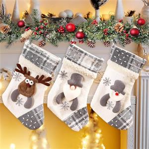 VZXQX Calze Natalizie da Appendere Set di 3, Piccolo Calzini Natalizi Calza della Befana Vuota Personalizzata, Calze Befana Vuote Juta Calza di Natale per Camino Decorazioni Albero di Natale