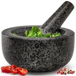 Zuvo Set di pestello e mortaio, pietra naturale solida di alta qualità, essenziale per gli elementi essenziali della cucina e le creazioni culinarie, design durevole ed elegante di Zuvo