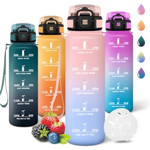 Motswedi Borraccia 1 litro,Riutilizzabile, Borraccia Motivazionale, a Prova di Perdite, Bottiglia Acqua, Senza BPA, Borracce, per Sport, Ufficio, Ciclismo, Palestra, Rosa&Blu cielo