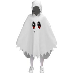 HEONSATI Mantello Fantasma per Bambini Costume di Halloween Fantasma Bianco con Cappuccio Completini Ghost Bimbi Costume da Mantello Carnevale per Halloween, Trick or Treat, Cosplay e Carnevale