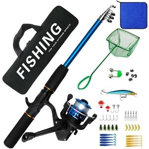 Generico Combo Canna da Pesca - Set Completo da Pesca, Canna da Pesca e Mulinello, Canna da Pesca telescopica, Borsa da Trasporto (C)