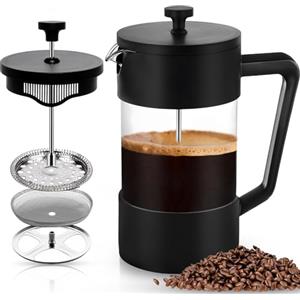 POWZOO Caffettiera francese,French Press 1000 ml,Caffettiera Realizzata con Filtro in Acciaio Inossidabile e Vetro Borosilicato,Macchina per Espresso e tè,Adatta per la Casa o in Viaggio(Nero)