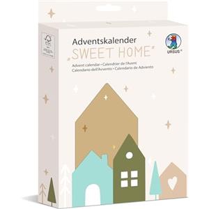 Ursus 2488 00 00F - Calendario dell'Avvento Sweet Home, 24 sacchetti in carta kraft, incl. adesivi e mollette in legno, set fai da te per la realizzazione di calendari dell'Avvento