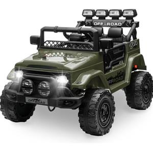 HAUSPROFI Macchina Elettrica per Bambini, 12V Macchina per Bambini, Jeep Elettrica per Bambini con Telecomando 2.4G, LED, Bluetooth, Musica, 5 km/h Max, Auto Elettrica per Bambini per 3 anni+, Verde