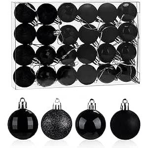Aitsite 24PCS Palle di Natale Nero 4CM Palle per Albero di Natale, Bauble Plastica Palle e Palline per L'Albero Impostare Ornamento Dell'Albero per la Decorazione dell'albero di Natale