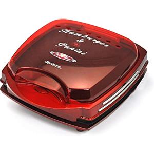 Ariete 185 Hamburger Maker Party Time - Griglia elettrica da tavolo per hamburger - piastre antiaderenti - 1200 W - Party Time - Rosso