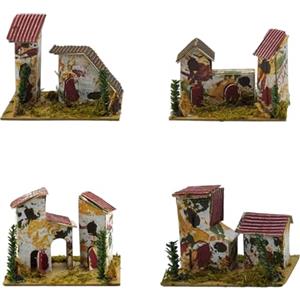 Generico Kit 4 Casette Presepe Casolare della Borgata Media Misura 13x8x h.10 cm Box Set assortite Napoletano Casine da Decorare con tegole in Legno per Montagne pastori
