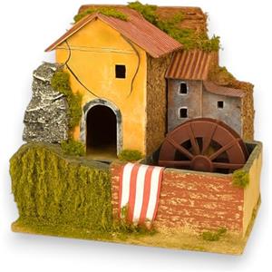 Aurora Store Fontana con Mulino ad acqua con Ruota POZZO Presepe Natale in Legno e Muschio in Resina Scenario Paesaggio Presepio Napoletano casolare Fattoria Dimensioni 24x13X h. 20 cm