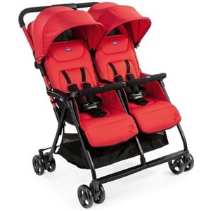 Chicco OHlalà Twin Passeggino Gemellare Doppio da 0 Mesi a 15 kg, Passeggino Leggero Reclinabile e Pieghevole, Chiusura Compatta, Poggiagambe Regolabili, Parapioggia e Capottina Estendibile, Rosso