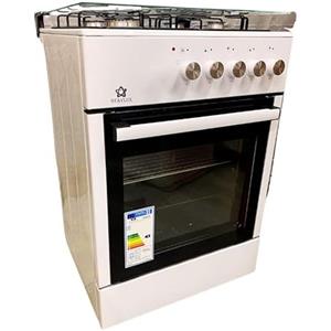 Staylux Cucina a Gas GPL/METANO con Forno a Gas - Piano Cottura 4 Fuochi 60 X 60 cm Bianca - Copertura Pannello in Vetro LF66-BIA