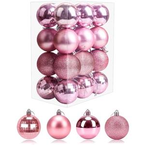 Aitsite 24PCS Palle di Natale Rosa 4CM Palle per Albero di Natale, Bauble Plastica Palle e Palline per L'Albero Impostare Ornamento Dell'Albero per la Decorazione dell'albero di Natale