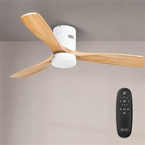M mimotec - Ventilatore da Soffitto LED White Energy, Motore DC 35W + LED 18W, 6 Velocità, Silenzioso, 3 Pale Effetto Legno, Ø132 cm, Funzione Estate/Inverno, Timer, con Telecomando.