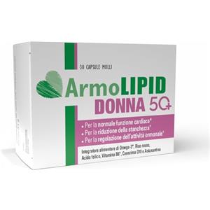 ArmoLipid Donna 50+, Integratore Alimentare con Omega 3, Vitamina B6, Risso Rosso Fermentato,Supporto per Menopausa, Cuore e Stanchezza, Senza Glutine