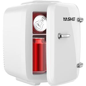 YASHE Mini frigo da camera, 4L frigorifero piccolo per la cura della pelle, 220V CA/12V CC, termoelettrico e scaldino per bevande, ufficio, dormitorio, auto, bianco