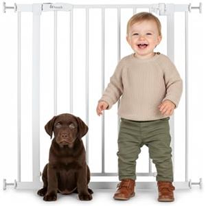 hauck Open N Stop 2, Bianco - Cancelletto per Bambini e Cani Senza Estensione - Larghezza Regolabile da 75 a 80 cm, Alto 77 cm, Apribile con una Mano in Entrambe Direzioni, Solo per Uso Interno