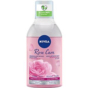 NIVEA - Acqua Micellare Bifase Rose Care - Efficacia Waterproof - Viso, Occhi, Labbra - Pulisce, Tonifica e Purifica - Pelle Fresca & Idrata - Acqua Di Rosa Bio - Tutti i Tipi Di Pelle - 400 ml