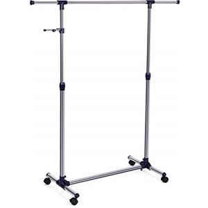 SONGMICS Stand Appendiabiti con Ruote, Attaccapanni, Altezza Regolabile 97-165 cm, Barra Estensibile, Ganci Laterali per Accessori, Color Argento e Blu LLR01L