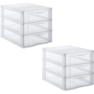 SUNDIS Orgamix, set di 2 cassettiere plastica, 3 cassetti A4 trasparenti, altezza 25,5 cm, impilabile, ideale per l'archiviazione in ufficio, lezioni, documenti, materiale di consumo