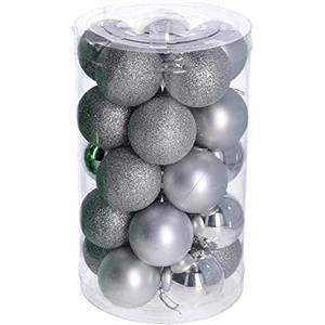Vacchetti Giuseppe Confezione tubo 25 palline di natale in plastica argento da appendere per decorazione albero 6cm di diametro