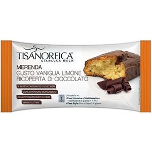 Tisanoreica Merenda Gusto Vaniglia e Limone Ricoperta di Cioccolato 50g - Ricca di Fibre e Proteine, Monodose