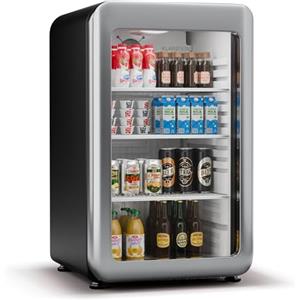 Klarstein Audrey Evo - Frigo per Bibite, 113L, Frigo per Bibite con Vetrina e Doppio Sportello in Vetro, LED, Termostato Meccanico, 0-10°C, Design Rétro, Classe Energetica C, Nero