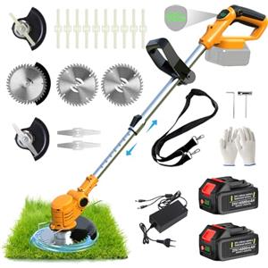 Trajinlity Decespugliatore a Batteria 21V, Tagliaerba a Batteria con 2X4.0Ah Batterie e 3 Tipi Lame, Maniglia Telescopica, Tagliaerba Elettrico per Rifinire Giardini, Prati e Arbusti