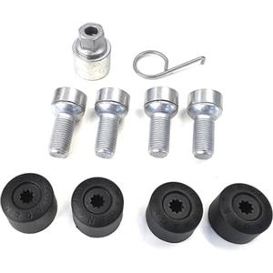Volkswagen Set di 4 Viti di Sicurezza per Ruote Originali, M14x1,5x27, Nero/Argento, con Adattatore e Cappucci di Protezione con Logo VW