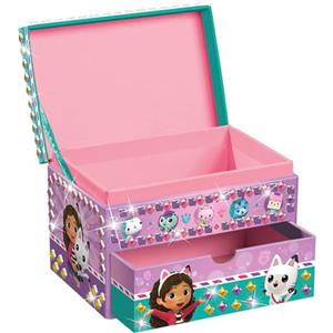 Totum TM ESSENTIALS Gabby's - Portagioie per bambini, in rosa, oro, viola e verde, con cassetto, motivo Netflix Gabby's Dollhouse, per ragazze, Groß, plastica tessuto, Senza Gemme