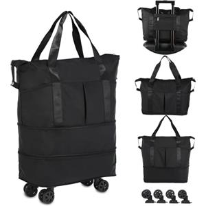 Mayhug Borsa su ruote, borsa per la spesa con ruote, borsone pieghevole espandibile per viaggi, borsone da portare con sé, grande weekend per donne e uomini, nero