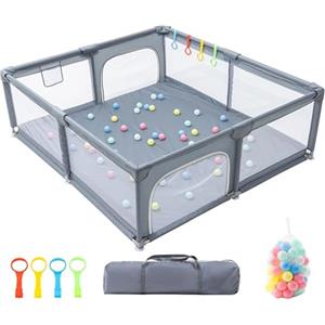 YAZOCO Box Bambini 120x180cm Recinto per Bambini Extra Grande con Morbida Rete Traspirante, 50 Palline, 4 Maniglie e Borsa per Riporre