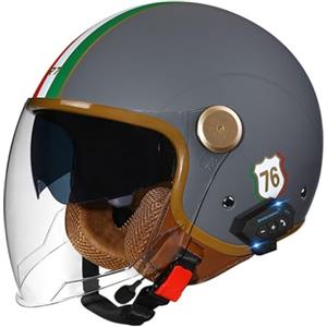 VVPEC Bluetooth Moto 3/4 Casco Auricolare E Microfono Integrati Con Doppia Visiera Certificazione ECE Casco Jet Jet Per Adulti Uomini Donne - Mezze Caschi Moto Stile Vintage(Color:5,Size:M(57~58CM))