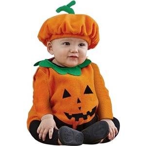 Generico Costume Halloween Neonato, Vestito Halloween Bambino Neonato, Costume da Zucca per Bambino, Pigiama per Neonati, Tuta Coordinata + Scarpe e Calzini, per Carnevale e Natale (B02-Orange, 2-3 Years)