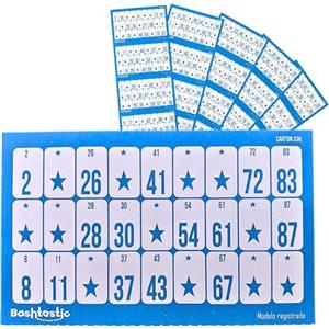 Bashtastic Cartelle Tombola - Cartelle Usa e Getta per Tombola Classica 90 palline. Numerati e diversi tra loro. Colore Blu