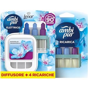 Ambi Pur 3Volution Profumatore per Ambienti con Diffusore Elettrico e 4 Ricariche Lenor Risveglio Primaverile, Tecnologia Odour ClearTM